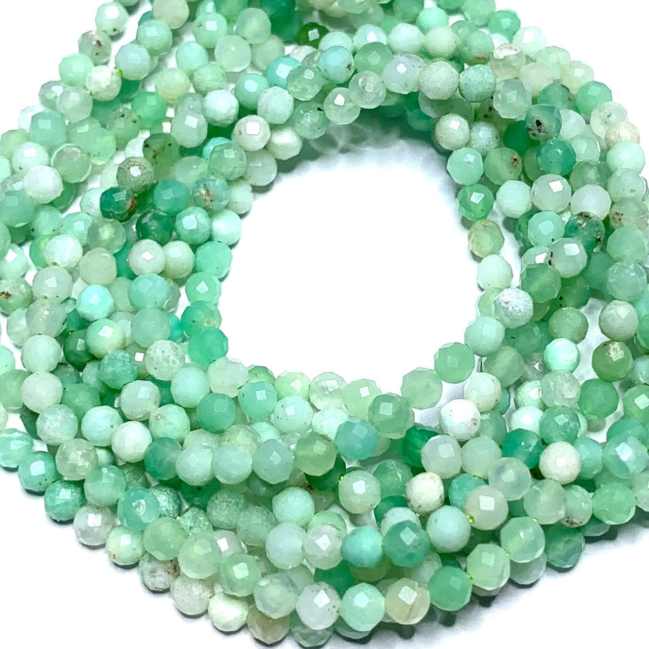 Chrysoprase Micro-Diamond Cut Faceted Round Beads-3mm (SP4902)