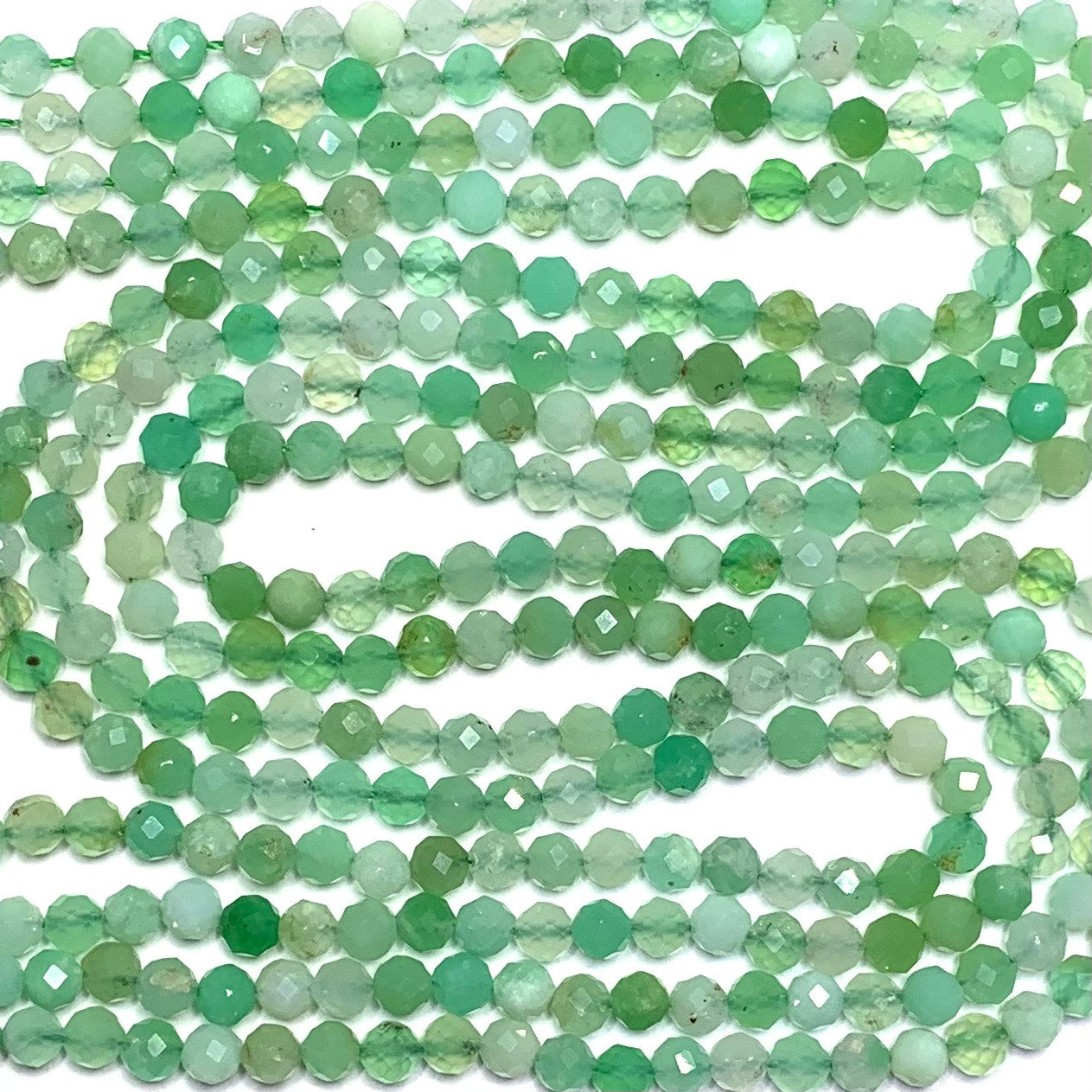 Chrysoprase Micro-Diamond Cut Faceted Round Beads-A+ Grade-4mm (SP4903)