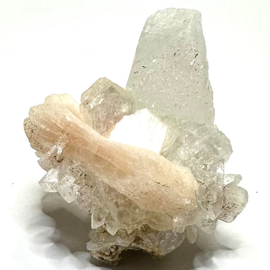 One of a Kind Apophyllite with Peach Stilbite Crystal Cluster-1 3/4 x 1 1/4"