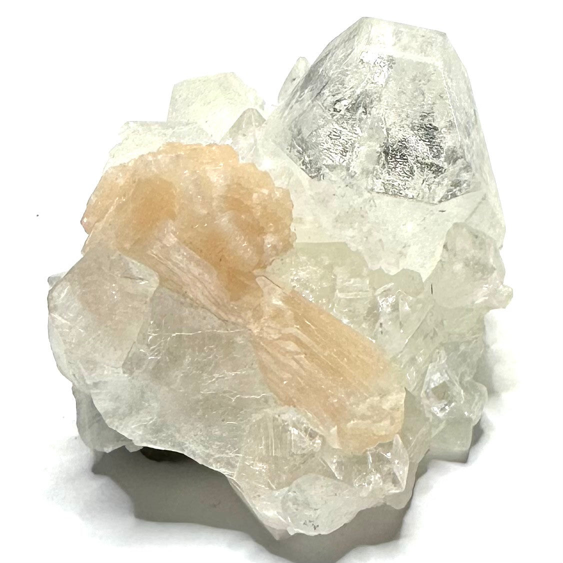 One of a Kind Apophyllite with Peach Stilbite Crystal Cluster-2 1/4 x 1 3/4"-NC6342
