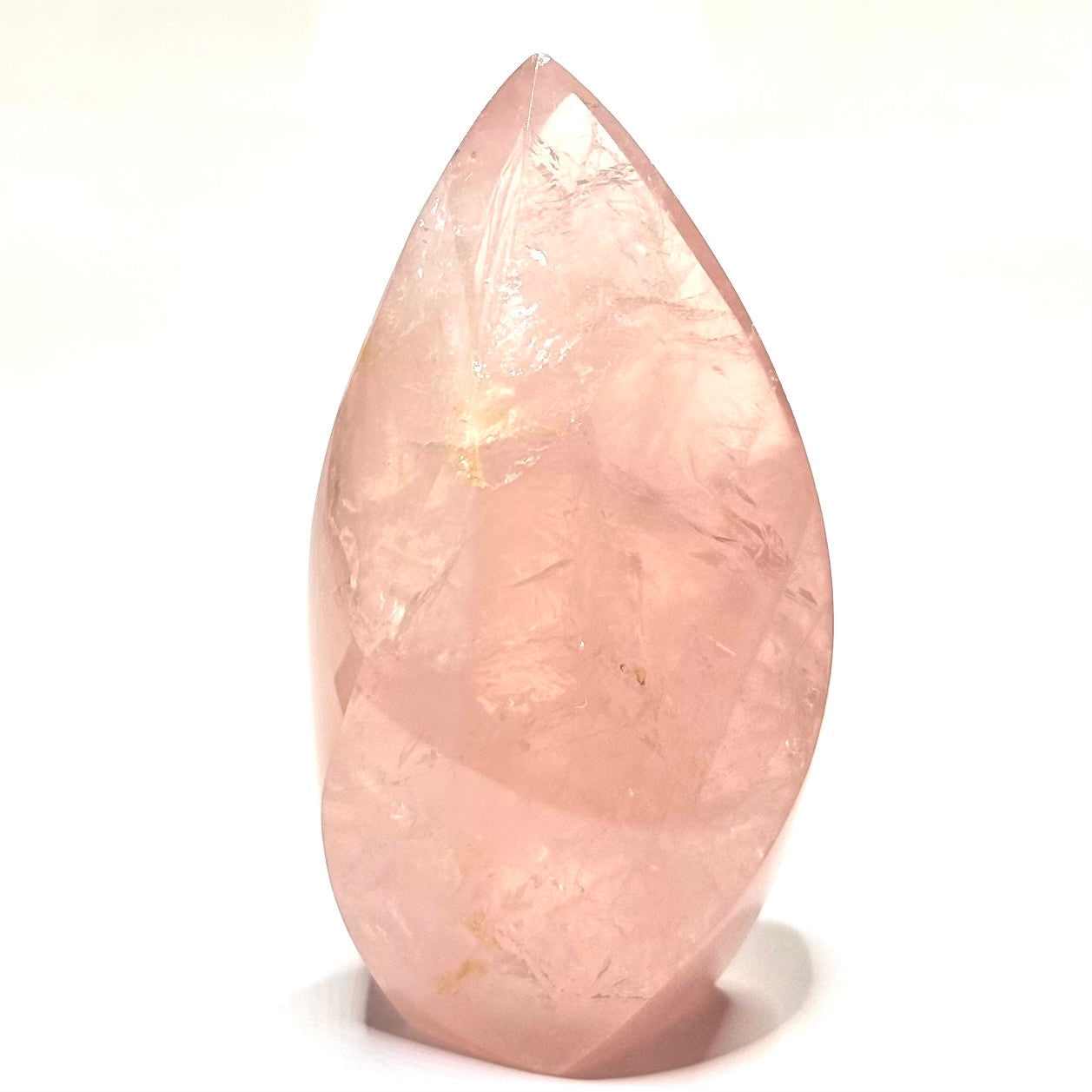 One of a Kind Rose Quartz with Hematoid and Rainbows Flame Stone Tower-4 1/2 x 1 1/2" (NC5350)