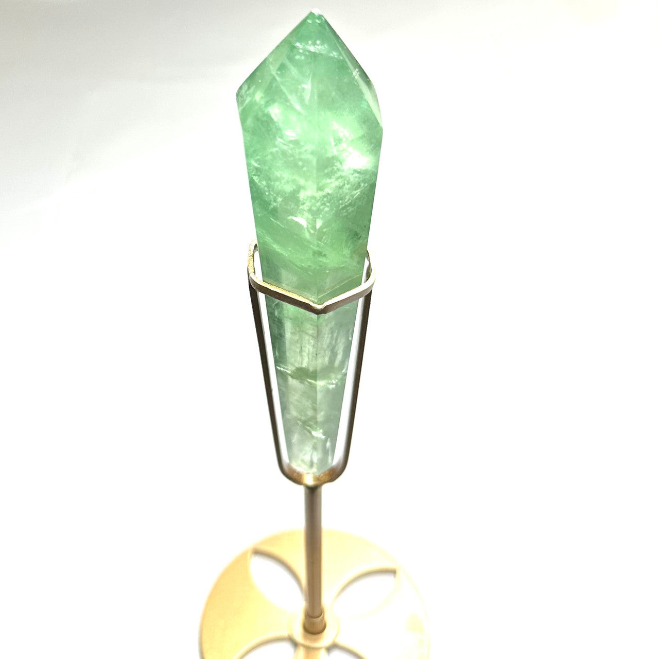 One of a Kind Green Fluorite Point with Rainbow Inclusions and Stand-9 1/2"NC6353