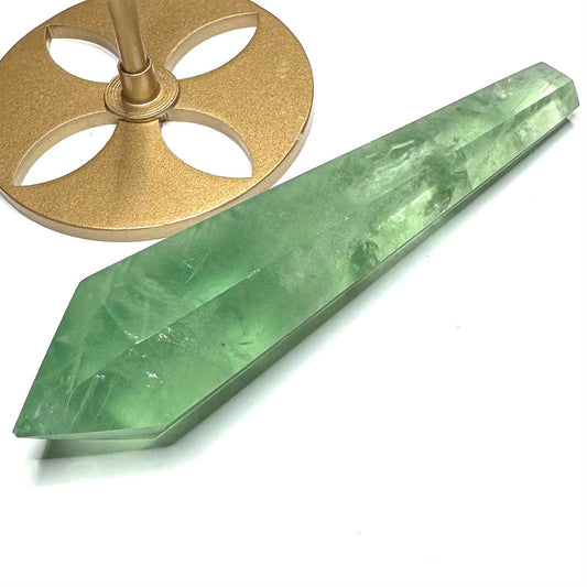 One of a Kind Green Fluorite Point with Rainbow Inclusions and Stand-9 1/2"NC6353
