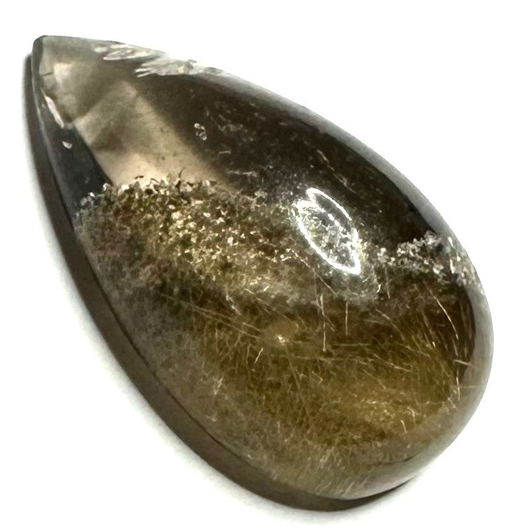RARE-One of a Kind Lodalite and Rutile Quartz Teardrop High Dome Cabochon-24 x 13 x 9mm