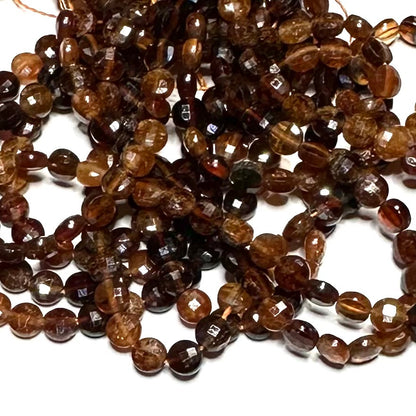 Micro Faceted Diamond Cut Hessonite Garnet Coin Beads-4mm (SP5514)