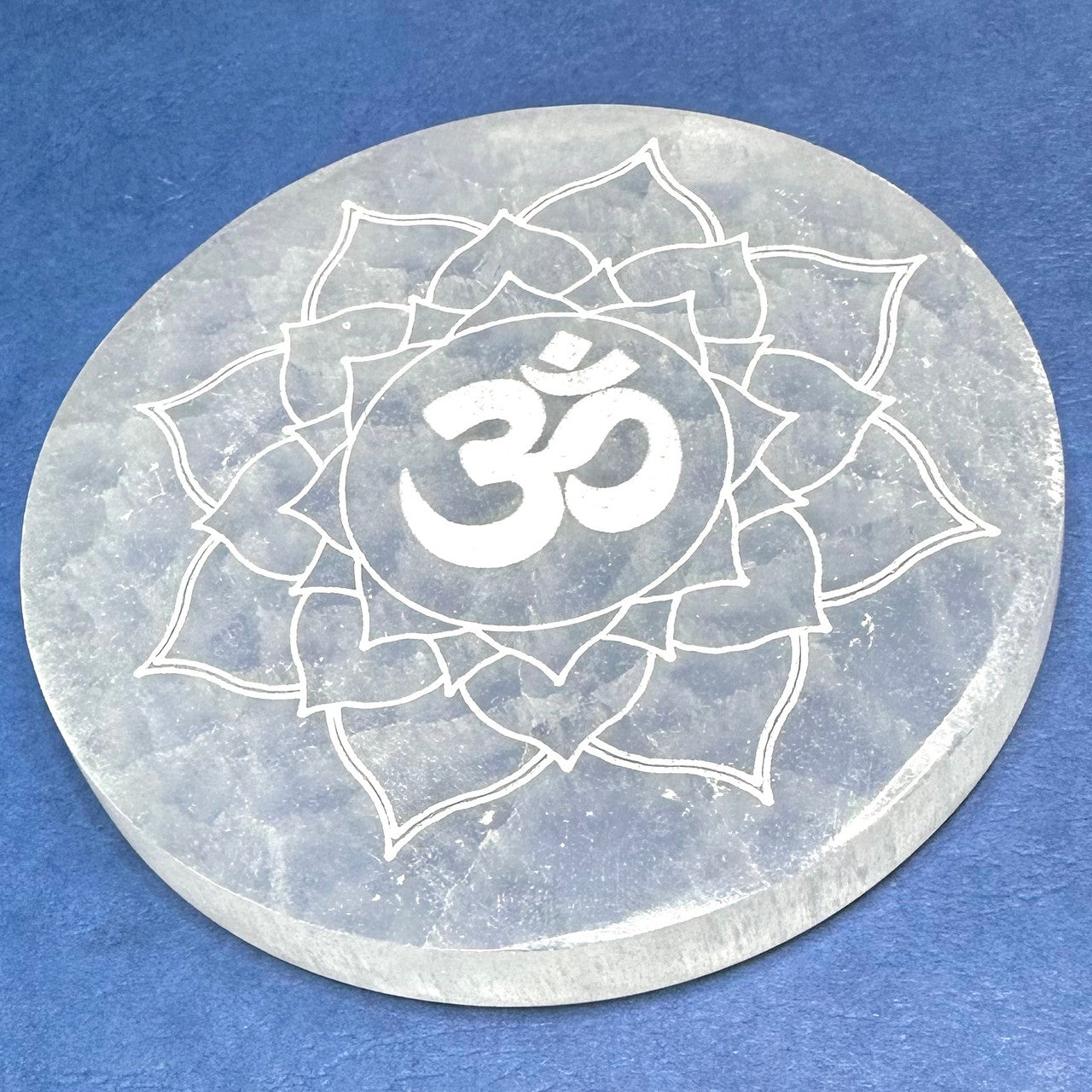 Selenite Carved and Etched "OM" Charging Plates-4" (NC5566)