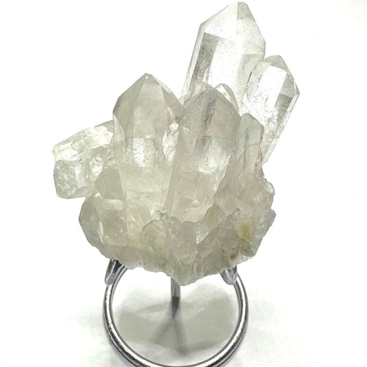 One of a Kind Quartz Crystal Cluster with Rainbow Inclusions with Stand-4 1/2"