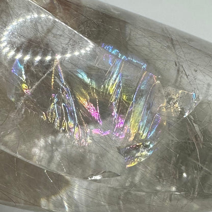 One of a Kind Silver Rutile Quartz Crystal with Rainbow Inclusions Flame Tower-4 1/4 x 2 1/4"