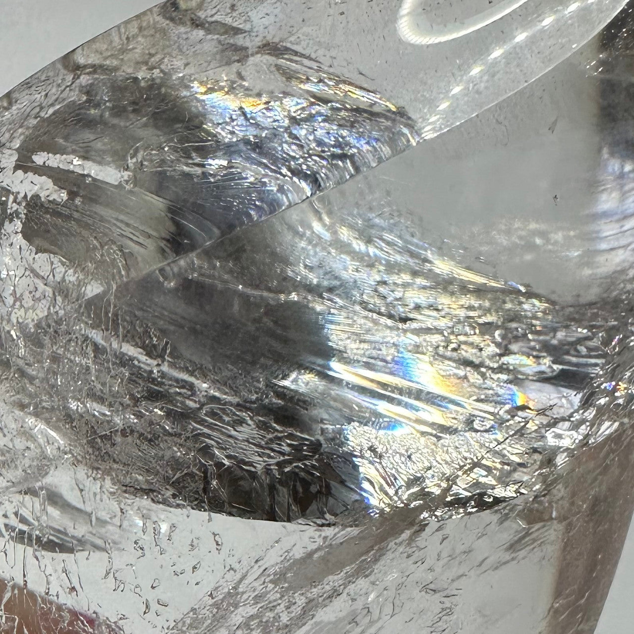 One of a Kind Quartz Crystal with "God's Fingerprint" Rainbow Inclusions Flame Tower-3 3/4 x 2 1/2"