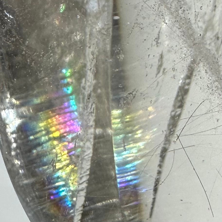One of a Kind Quartz Crystal with "God's Fingerprint" and Rainbow Inclusions Flame Tower-2 1/2 x 1 1/4"