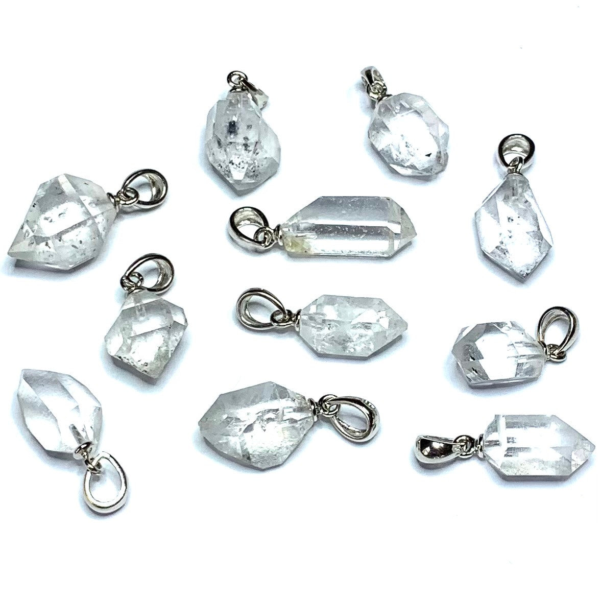 Natural Herkimer Diamond and Sterling Silver Pendants-15 x 10mm Avg.-AB- Grade (SP4023)