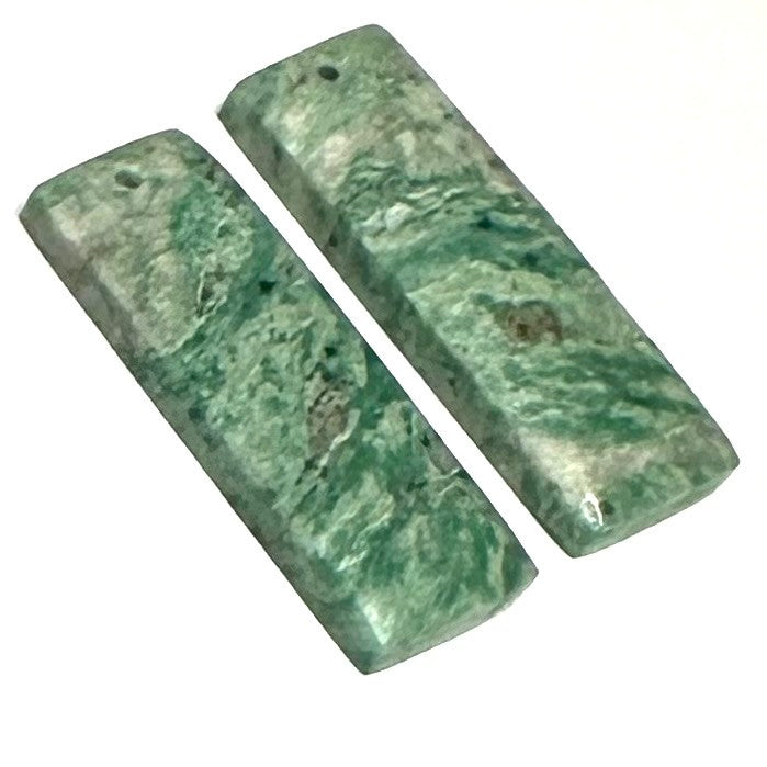 One of a Kind Green Moss Agate Earring/Pendant Pair-30 x 10mm