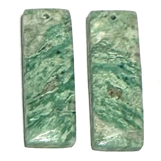 One of a Kind Green Moss Agate Earring/Pendant Pair-30 x 10mm