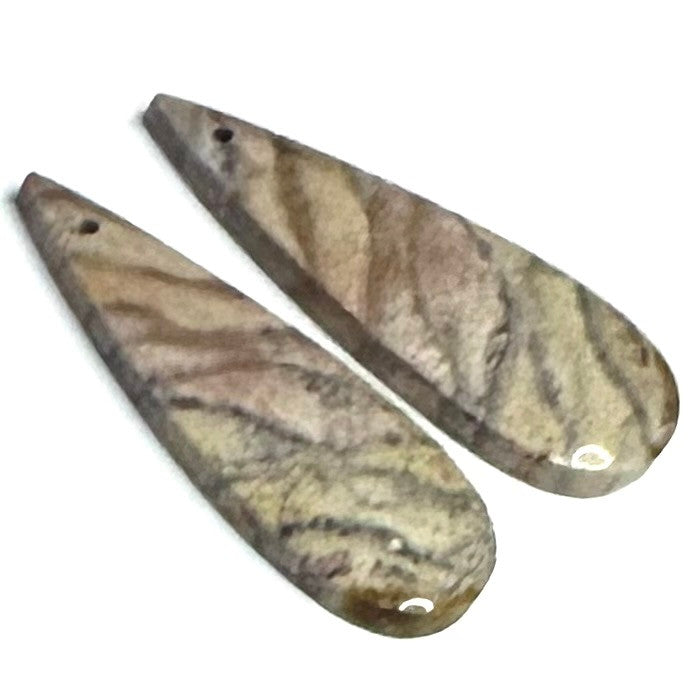 One of a Kind Zebra Jasper Earring/Pendant Pair-34 x 12mm