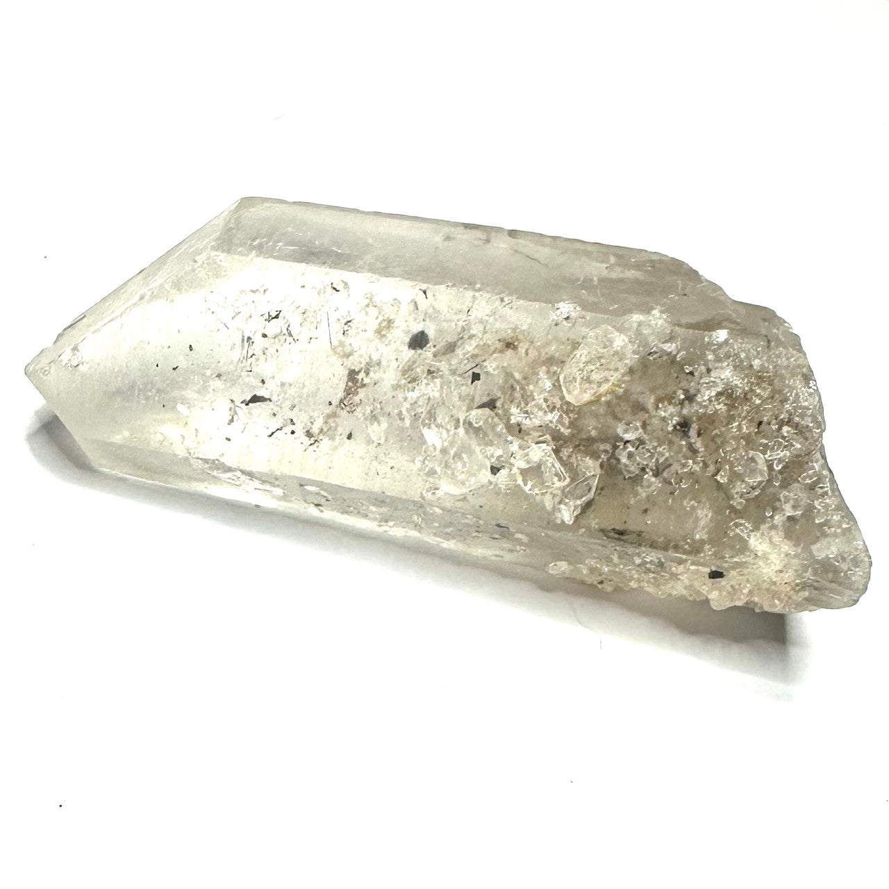 One of a Kind Partially Polished Lemurian Quartz Crystal with Rutile and Hematite Inclusions Terminated Point-3 x 1"