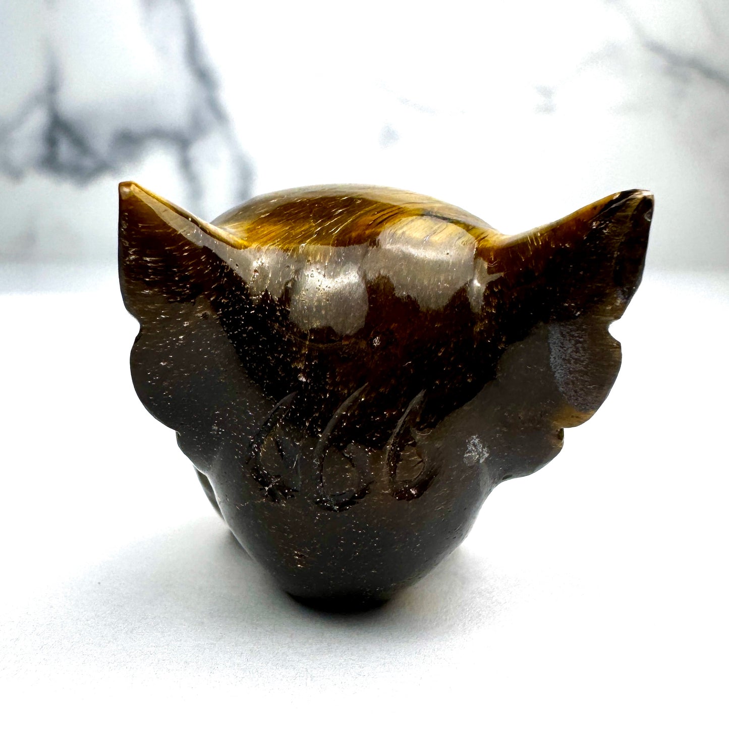 Rare Angel #666 Tigers Eye Skull Master Carved by Vikas Meena  1 1/4" x 1 1/4 " NC76224
