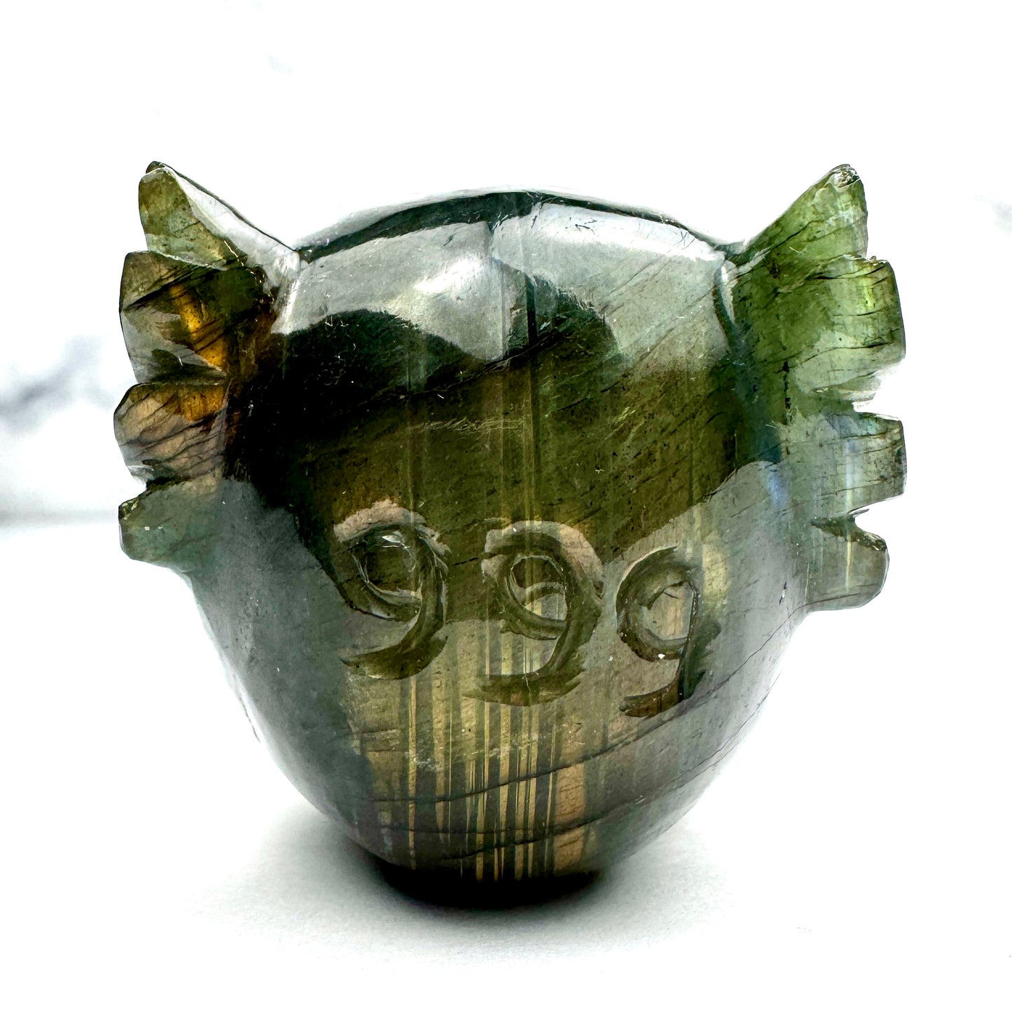 Rare Angel #999 Labradorite Skull Master Carved Skull by Vikas Meena  1 1/2 x 1 3/4 " NC7623