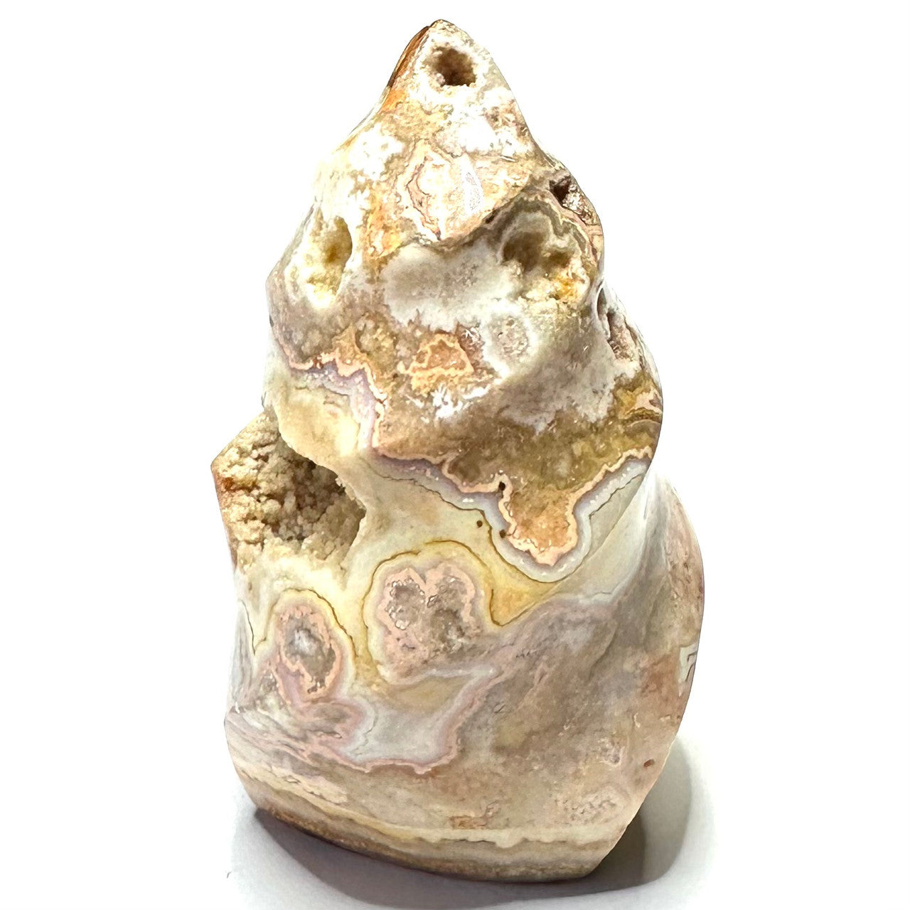 One of a Kind Crazy Lace Agate Druzy Twisted Flame Tower-2 1/2 x 1 1/2"