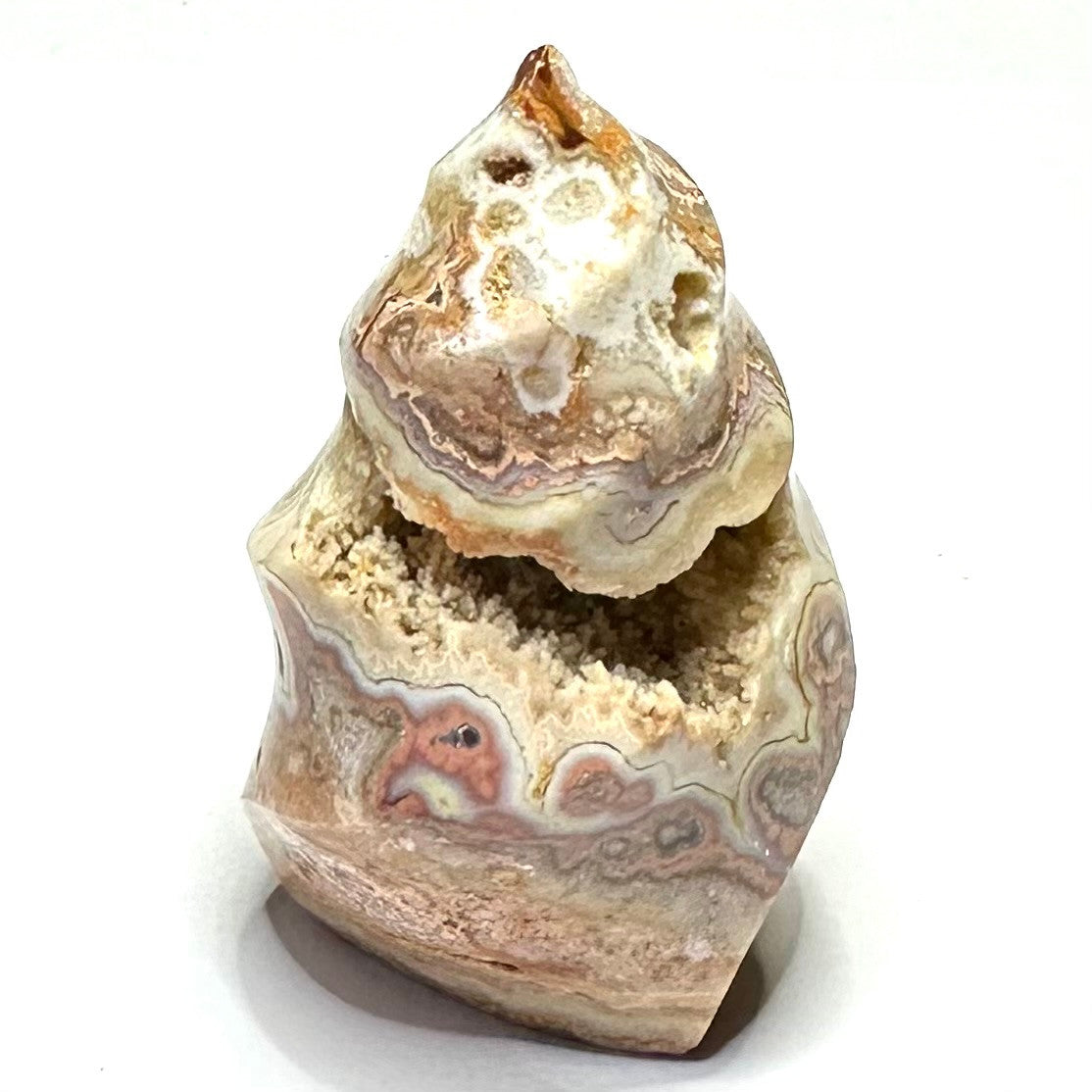One of a Kind Crazy Lace Agate Druzy Twisted Flame Tower-2 1/2 x 1 1/2"