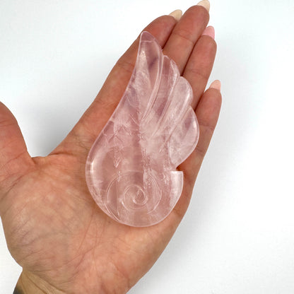 Master Carved Rose Quartz Angel Wing #777 4 x 2" - NC7665
