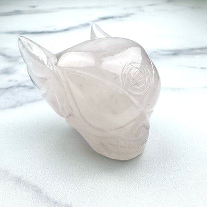 Master Carved Rose Quartz Cosmic Angel Skull #777 1 3/4 x 2" - NC7682