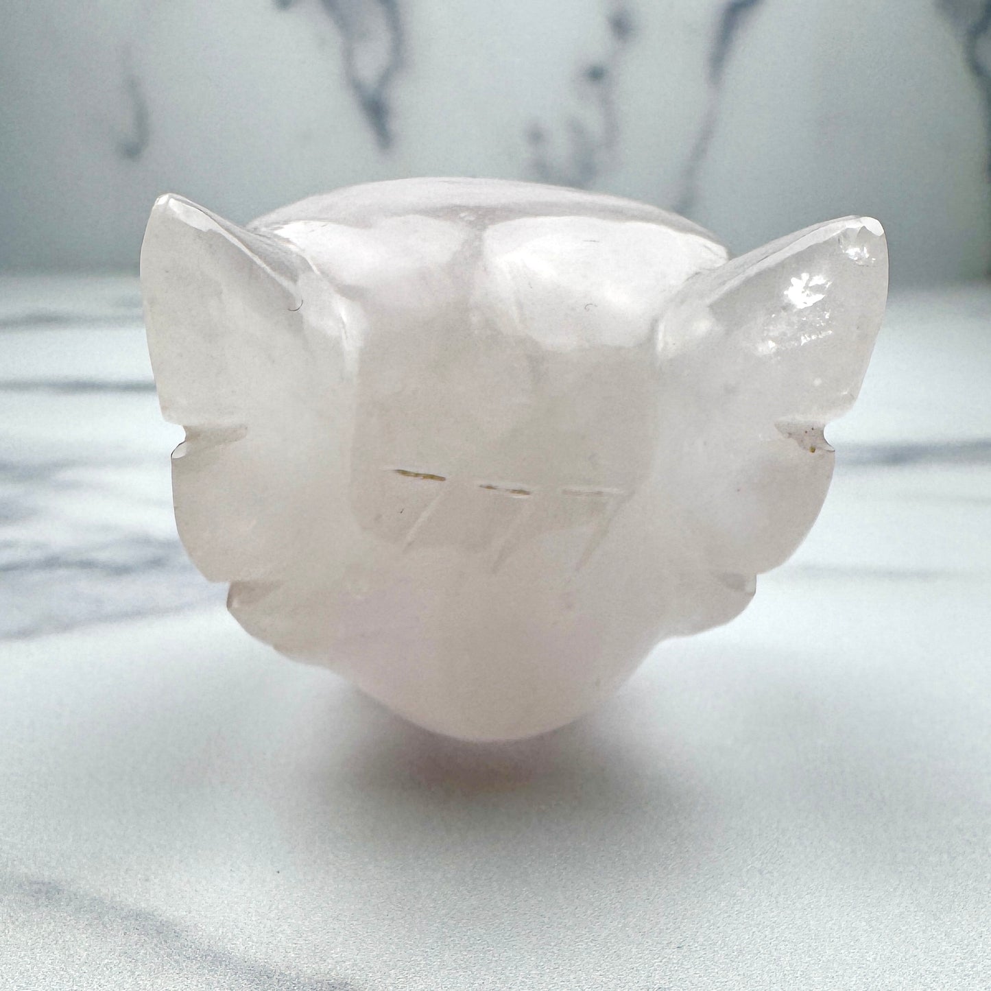 Master Carved Rose Quartz Cosmic Angel Skull #777 1 3/4 x 2" - NC7682