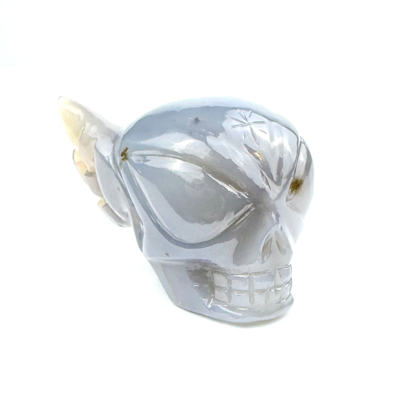 Master Carved Agate Cosmic Angel Skull #222 1 1/4 x 1 1/2" NC7673