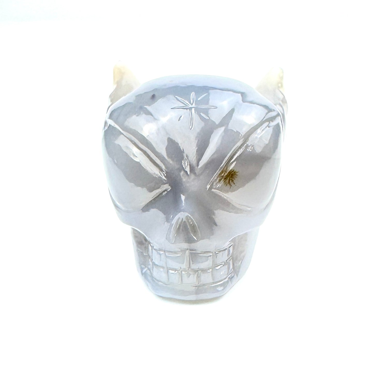 Master Carved Agate Cosmic Angel Skull #222 1 1/4 x 1 1/2" NC7673