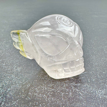 Master Carved Girasol Rose Quartz Cosmic Angel Skull #222 1 1/4 x 1 1/4 - NC7675