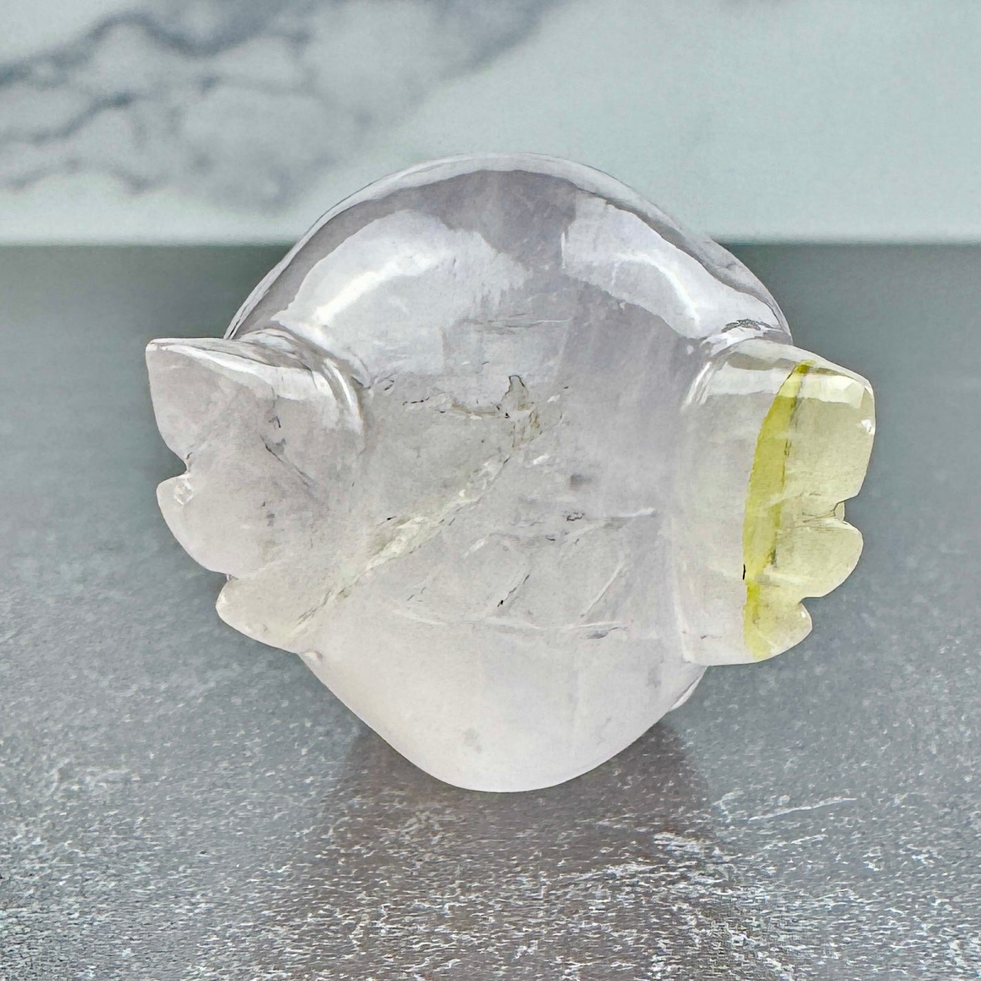 Master Carved Girasol Rose Quartz Cosmic Angel Skull #222 1 1/4 x 1 1/4 - NC7675