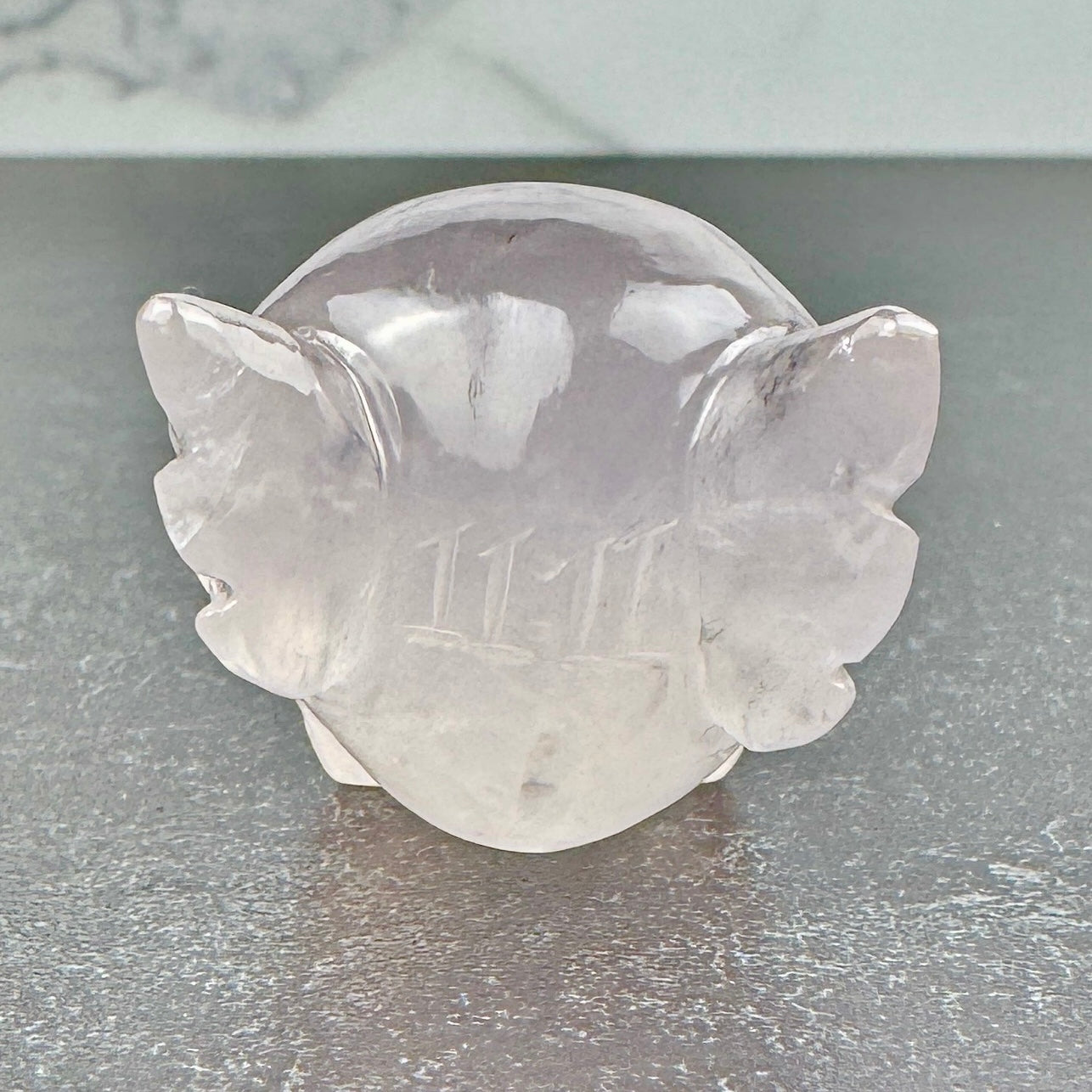 Master Carved Girasol Rose Quartz Cosmic Angel #11:11 1 1/4" x 1 1/4" - NC7676