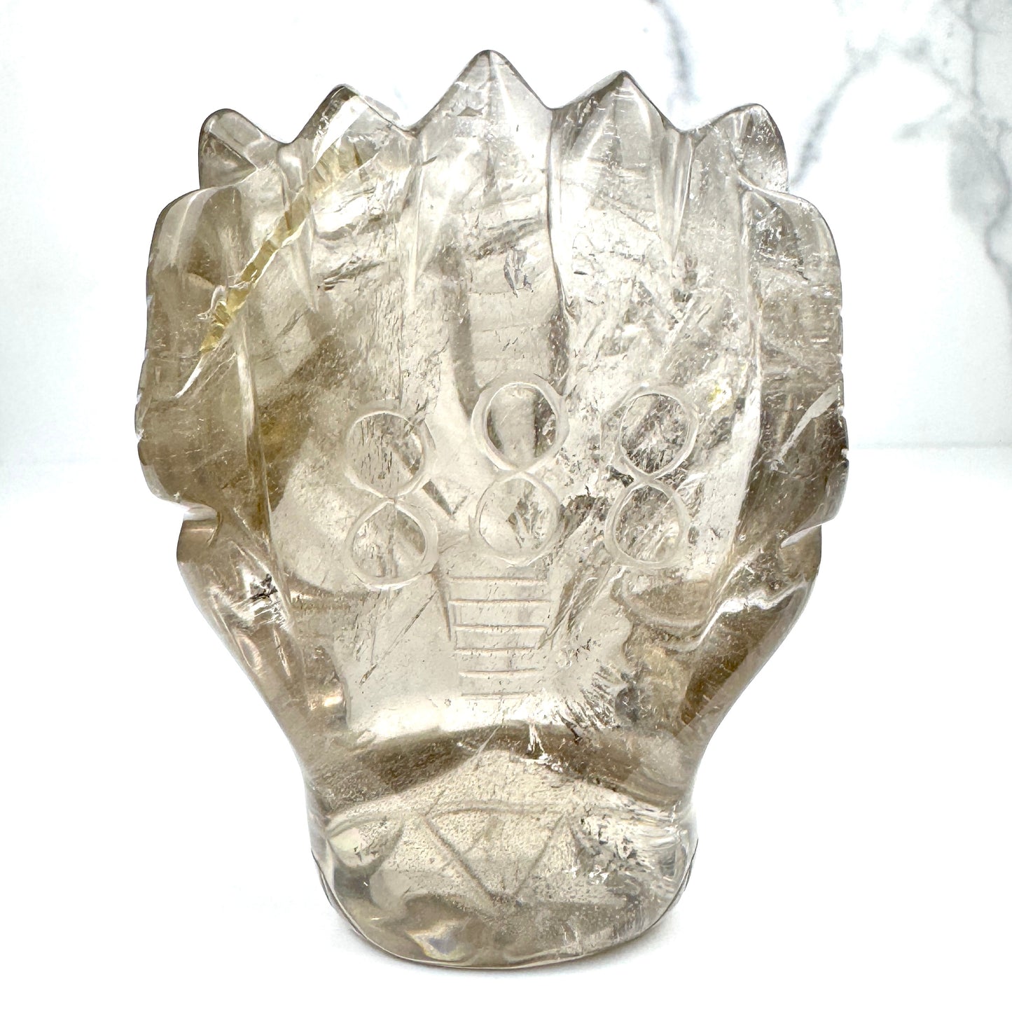 Master Carved Smokey Quartz Angel #888 Dragon Skull 2 3/24x 3 3/4 x 1 1/2" - NC7651