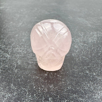 Master Carved Rose Quartz Cosmic Angel Skull #111 23 x 26x 26mm NC7718