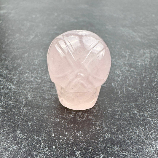Master Carved Rose Quartz Cosmic Angel Skull #111 23 x 26x 26mm NC7718