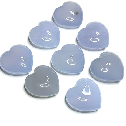 Carved Blue Chalcedony Heart Stones-31mm (NC5873)
