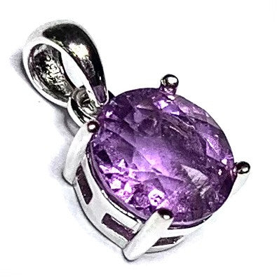 Faceted Amethyst and Sterling Silver Prong Setting Pendants-AAA Grade-8mm (SP4472)