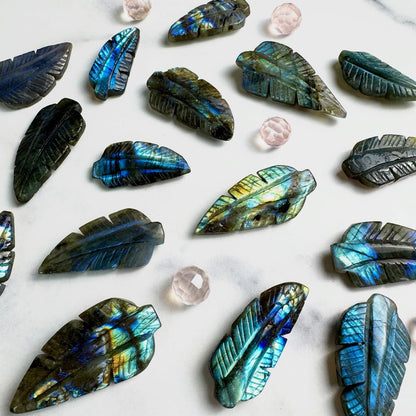 Flashy Labradorite Feather- 1.75" x 0.9"- NC7697