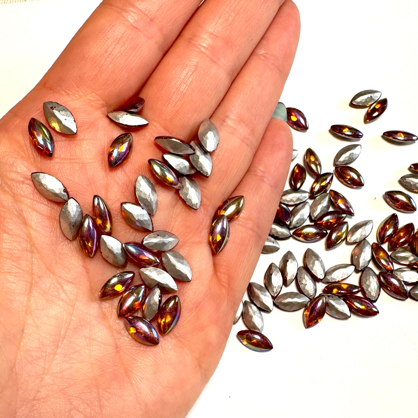 Vintage West German Navettes Crystal -Marquis-Topaz AB- Foil Back- Factory Pack-10x5mm-SALE