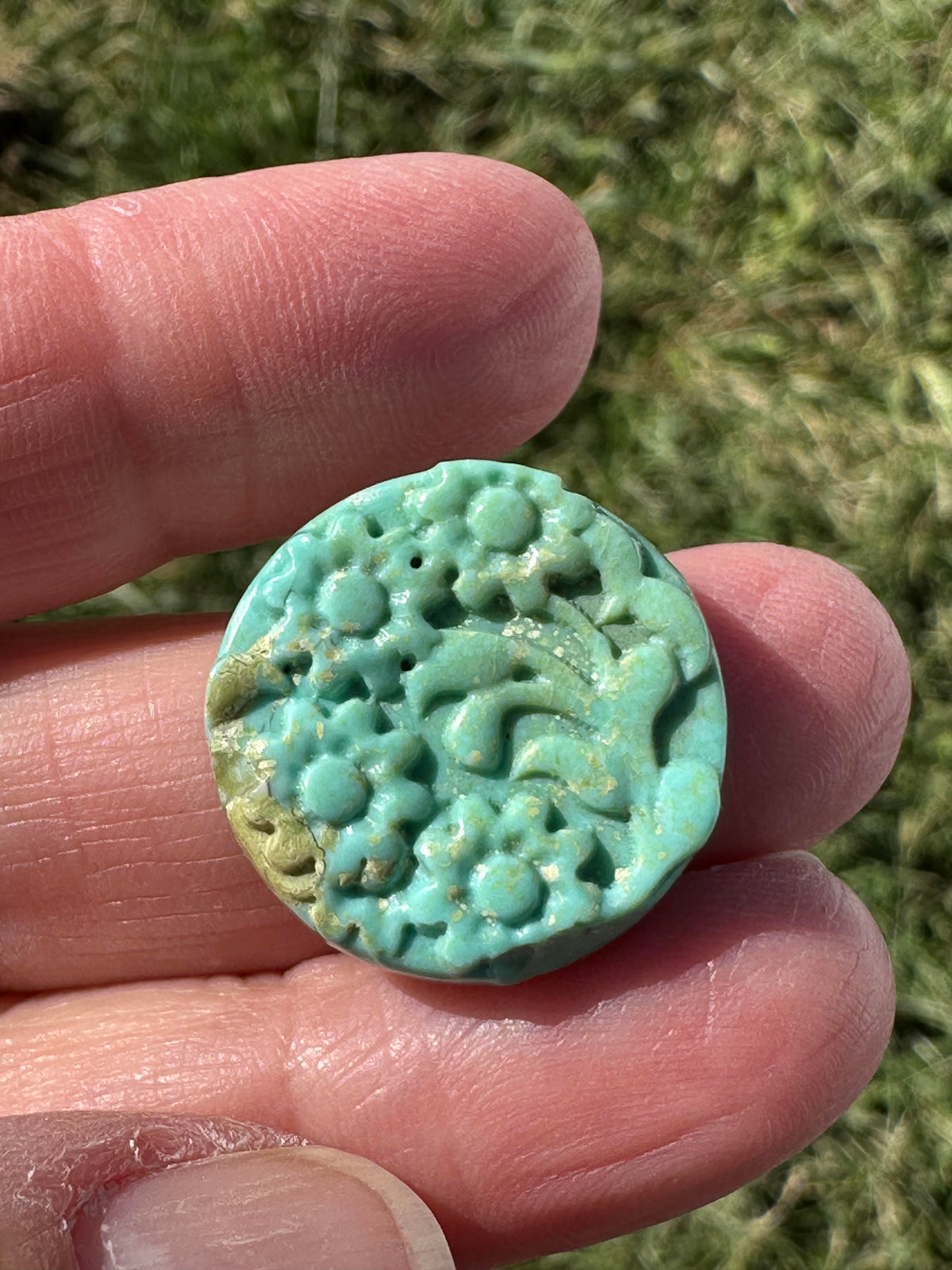 Carved Hubei Turquoise Cabochon 31mm #CAB7940