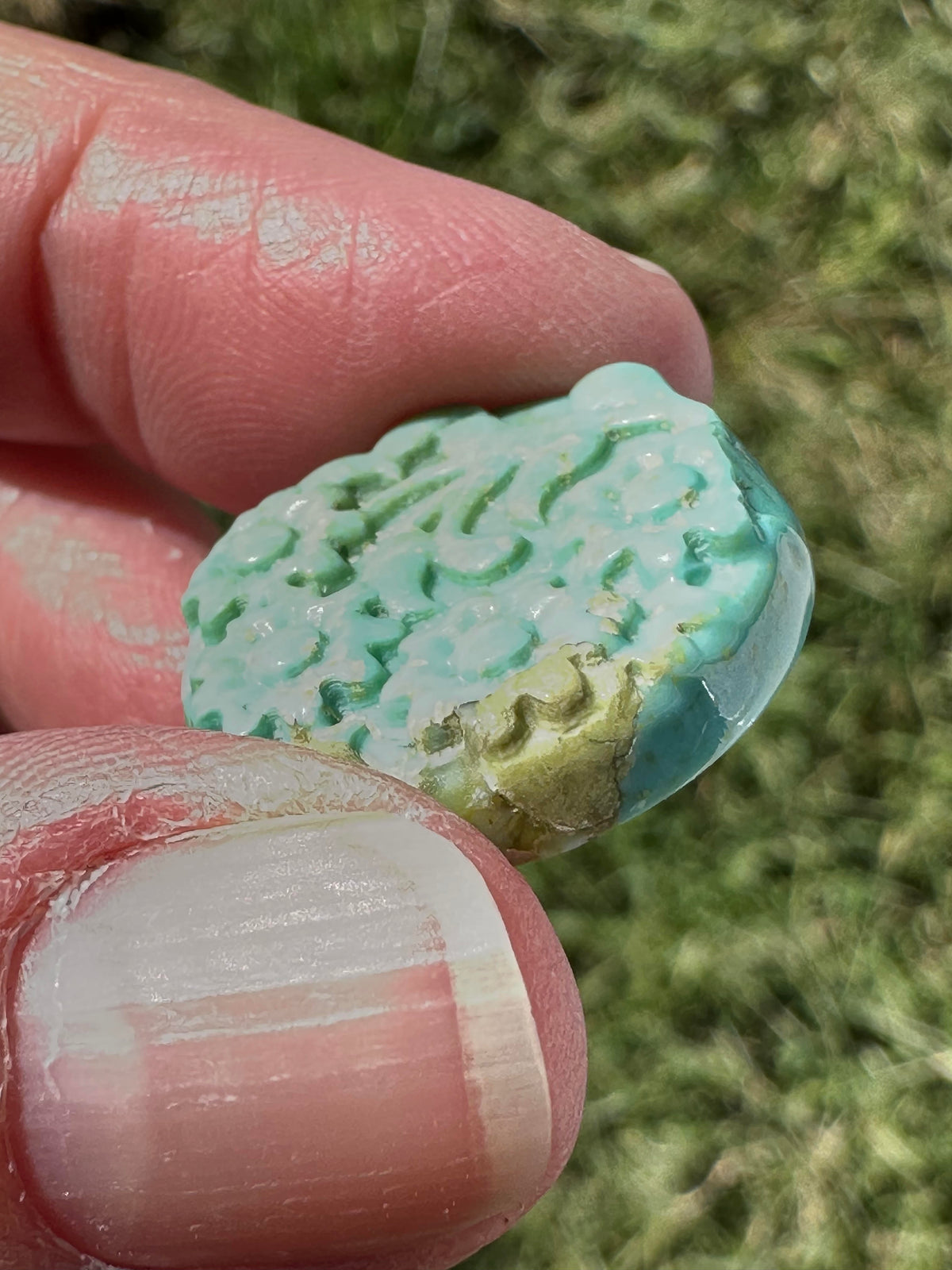 Carved Hubei Turquoise Cabochon 31mm #CAB7940