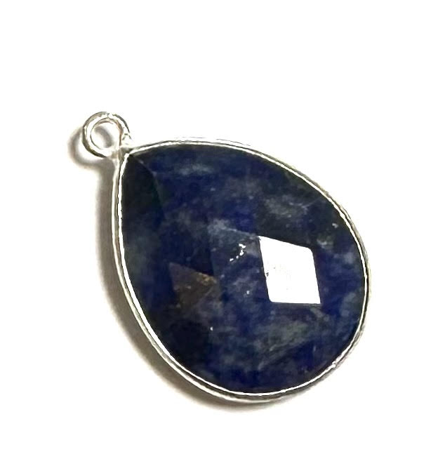 Faceted Lapis Teardrop set in Sterling Silver Focal Dangle 22 x 14mm - SP1639