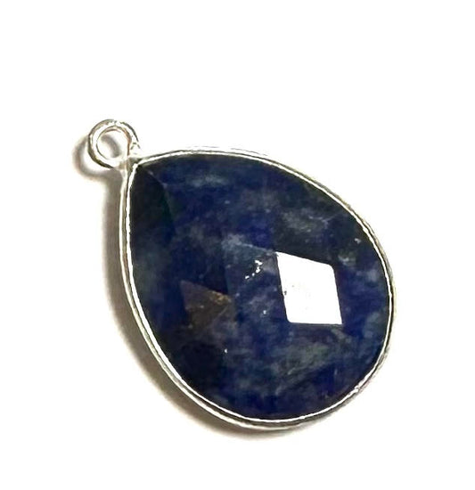 Faceted Lapis Teardrop set in Sterling Silver Focal Dangle 22 x 14mm - SP1639