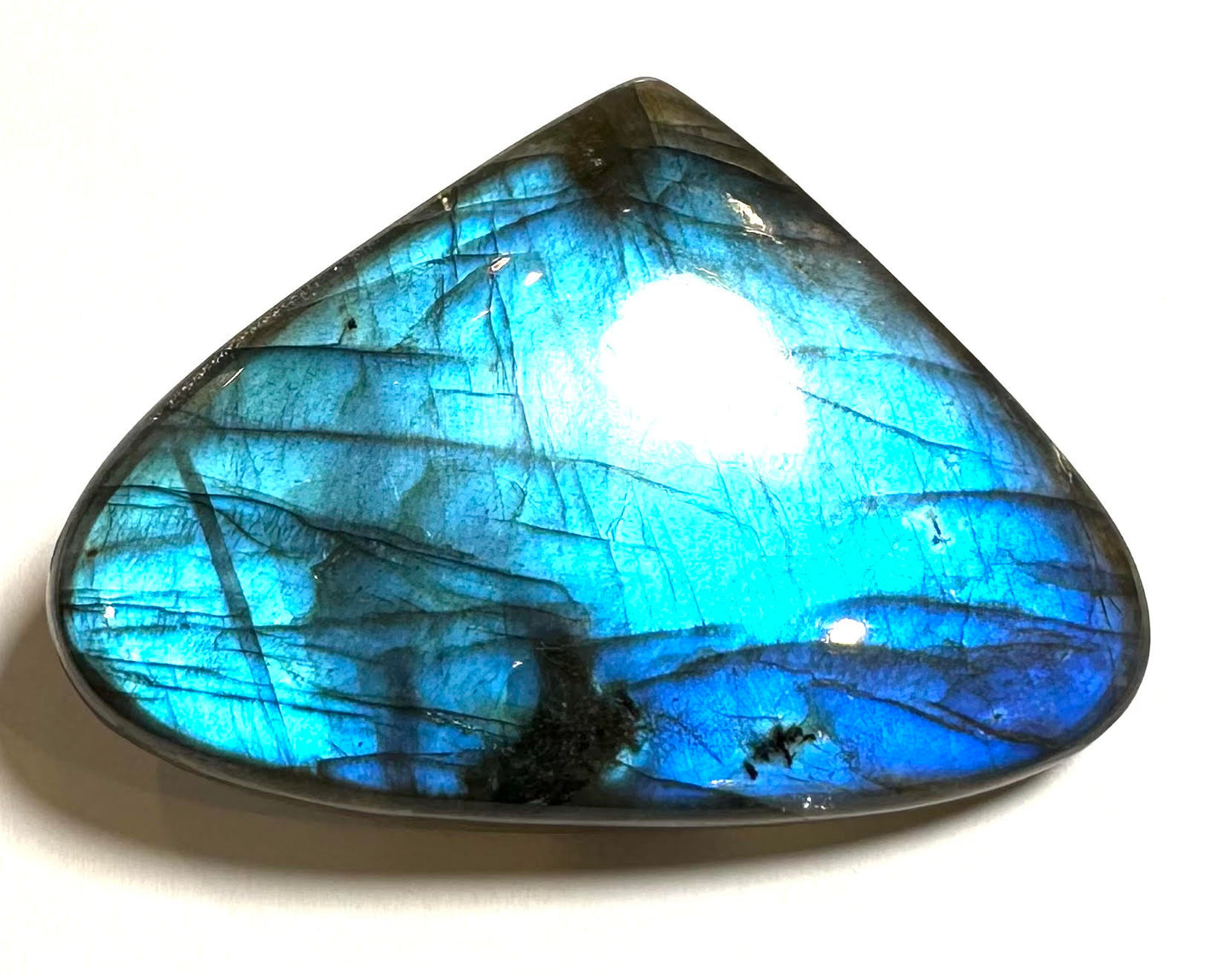 Electric Blue Labradorite Huge Tear Cabochon – Rare Silver Flash 52 x 37mm #SP7865