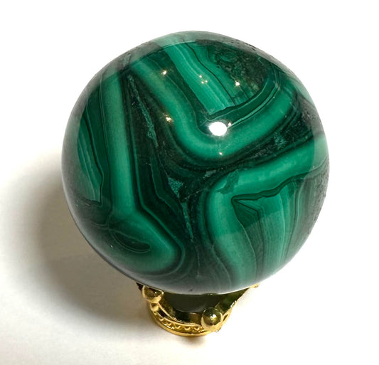 Malachite Sphere from the Congo — 31mm (NC7805) 66 grams | Includes Adorable Crown Stand