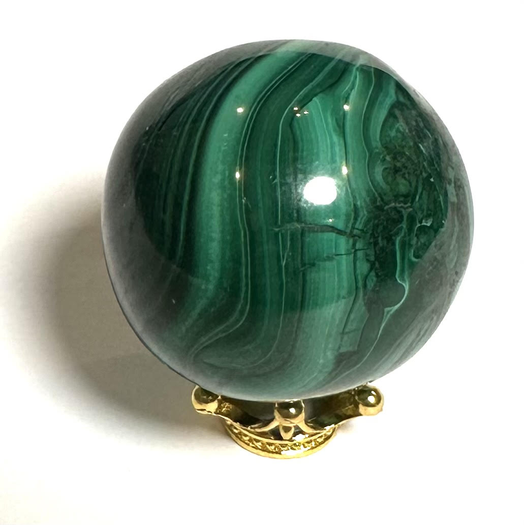 Malachite Sphere from the Congo — 31mm (NC7805) 66 grams | Includes Adorable Crown Stand