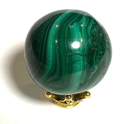 Malachite Sphere from the Congo — 31mm (NC7805) 66 grams | Includes Adorable Crown Stand
