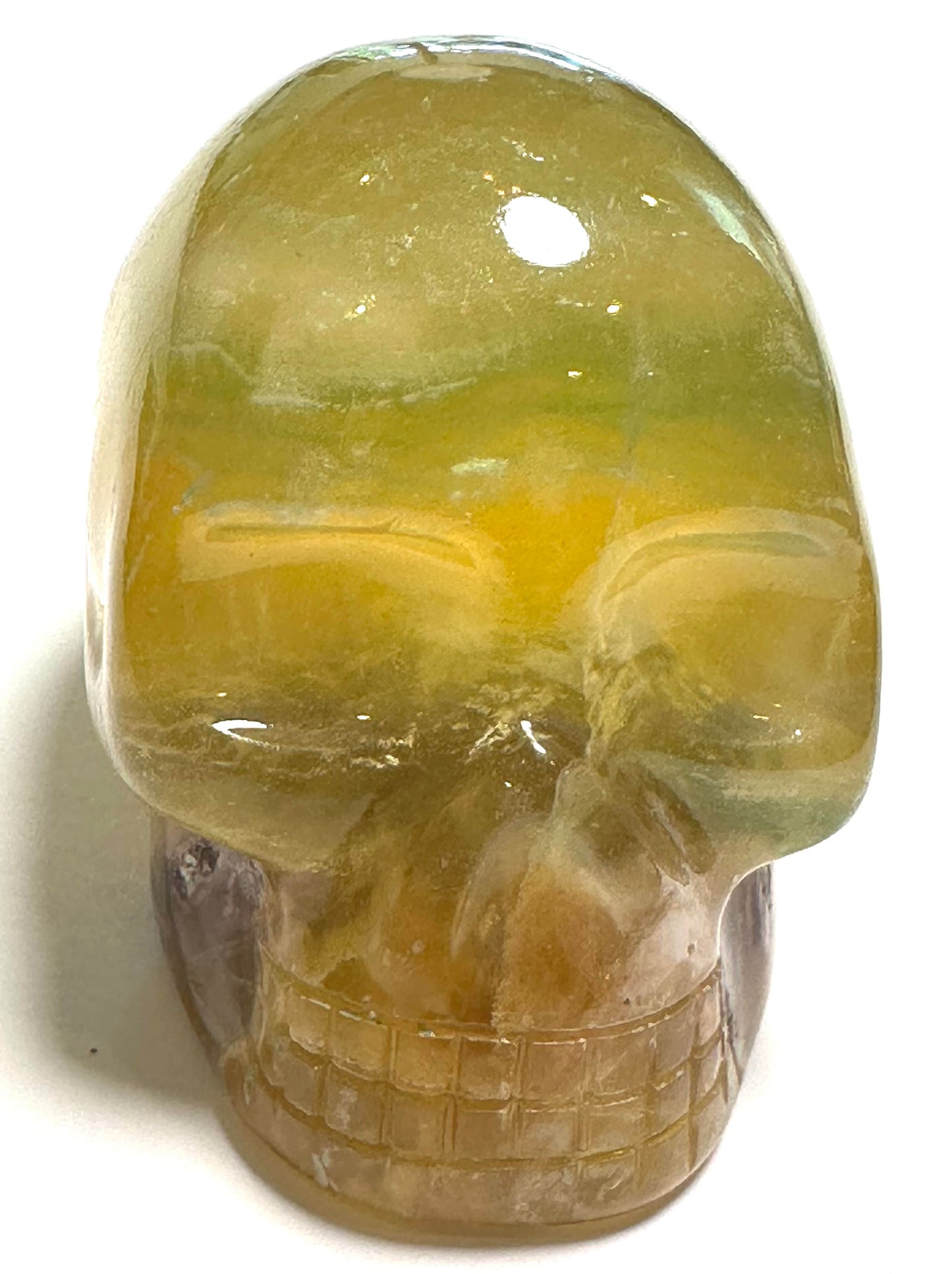 Master Carved Banded Fluorite Crystal Skull by Leandro de Souza 1¼ in x 2⅛ in x 1⅝ in #NC7941