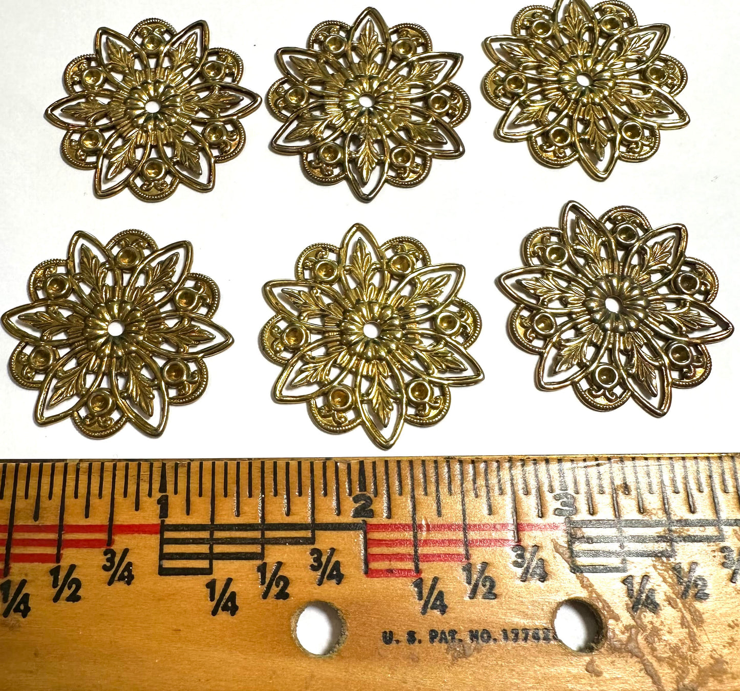 Vintage Brass Floral Stampings, 32mm (1¼") New Old Stock Miriam Haskell VF7915