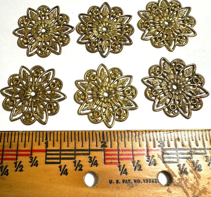 Vintage Brass Floral Stampings, 32mm (1¼") New Old Stock Miriam Haskell VF7915