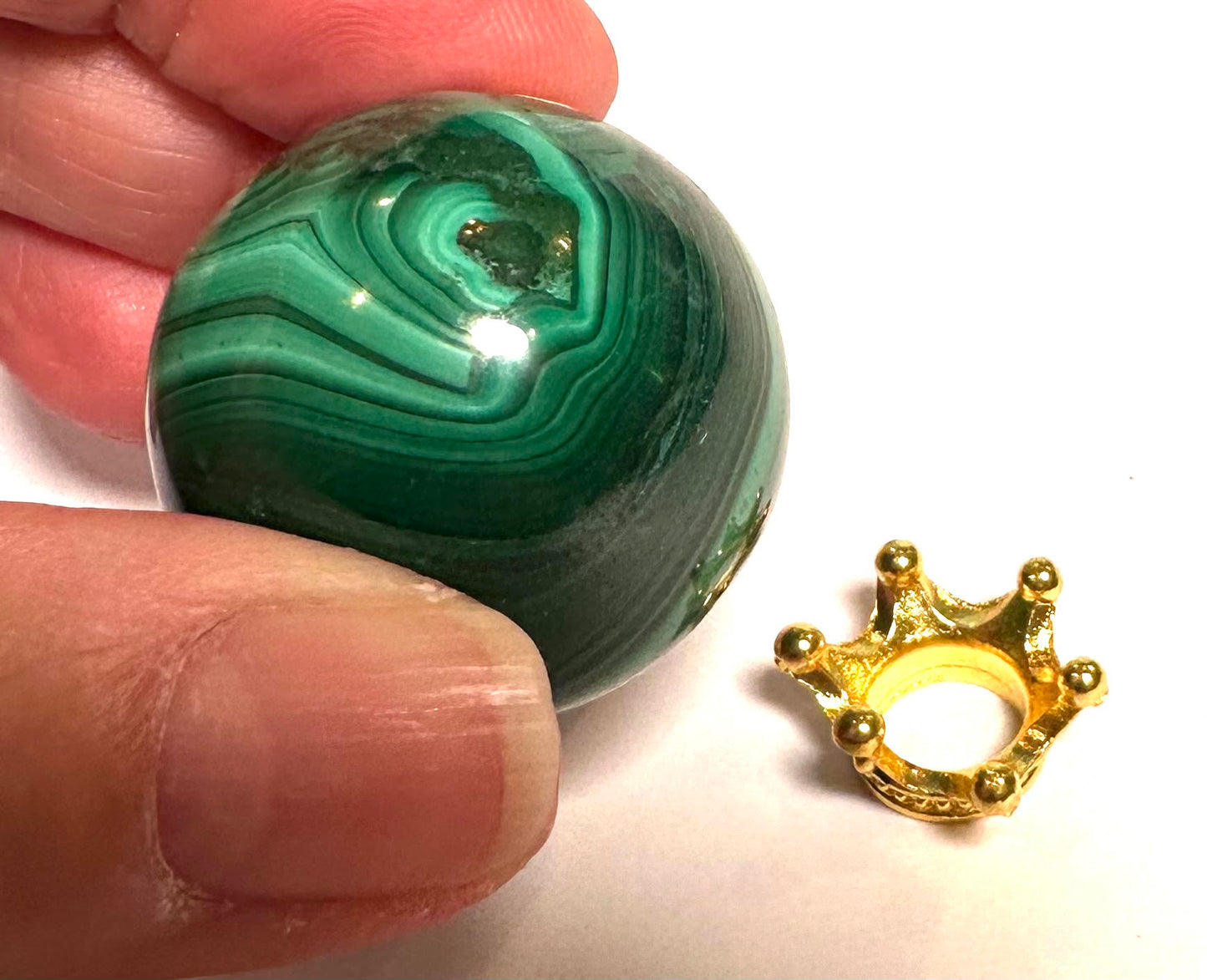 Malachite Sphere from the Congo — 31mm (NC7805) 66 grams | Includes Adorable Crown Stand